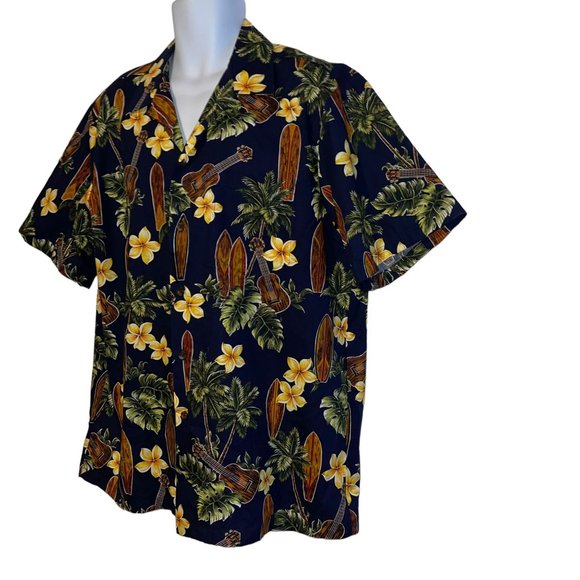 RJC Hawaiian Shirt Mens XL Surfboard Board Navy Floral Aloha Vacation Plumeria - Picture 5 of 10